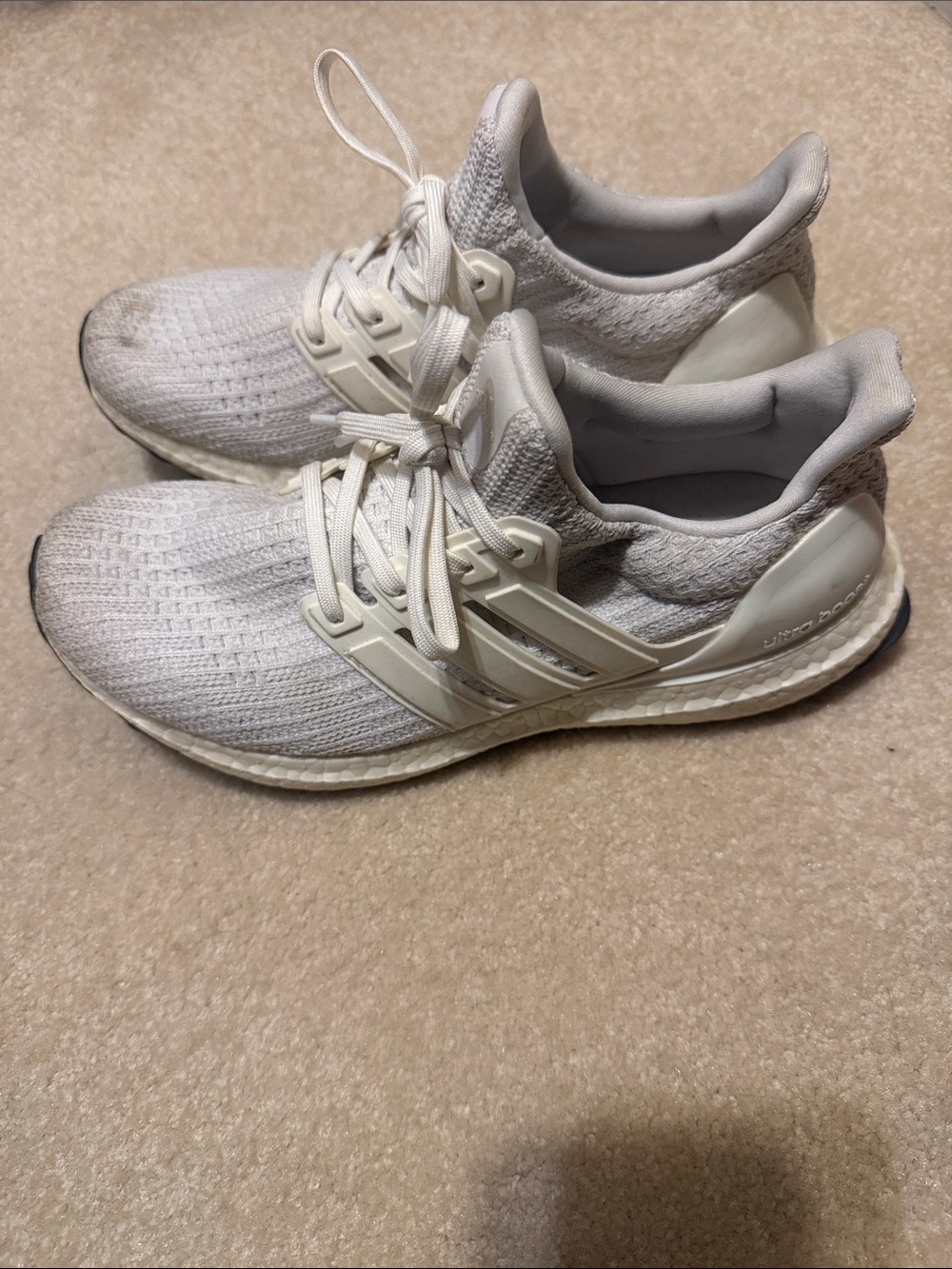 adidas White Knit Running Sneakers with Lace Cage